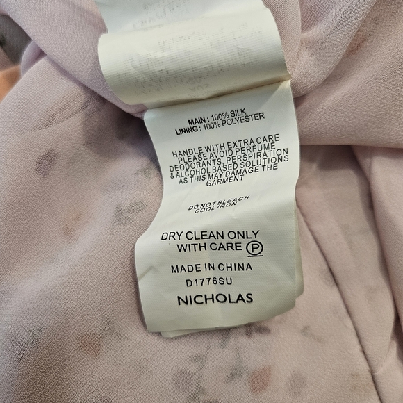 NICHOLAS Pink Purple Silk Floral Drape Front Ruched Hi Low Midi Dress Size 16 - Picture 11 of 12